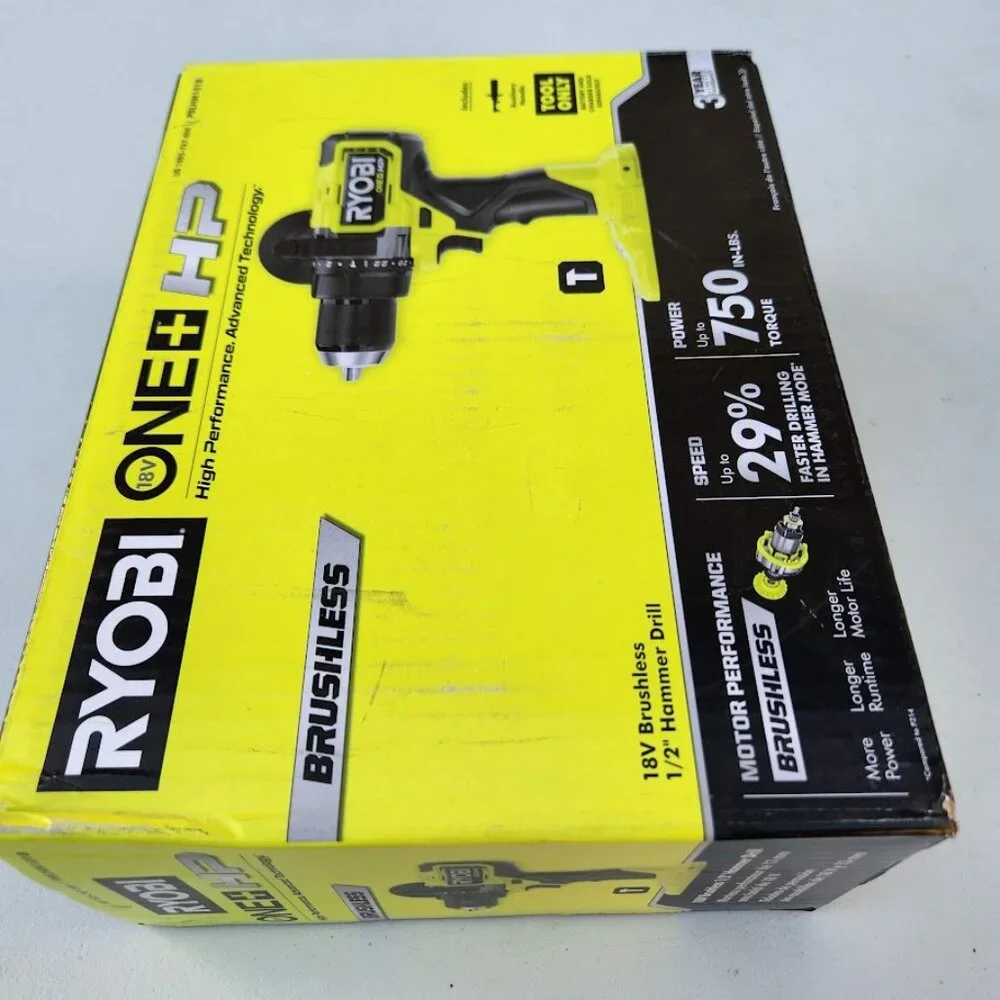 New RYOBI ONE+ HP 18V Brushless Cordless 1/2 in. Hammer Drill Power Tool Only Br